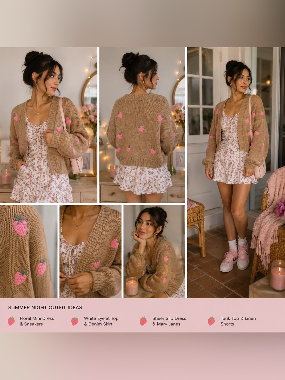 Forever 21 Chunky Tan Cardigan Sweater with Cute Pink Strawberry Embroidery 🍓 - Picture 14 of 14